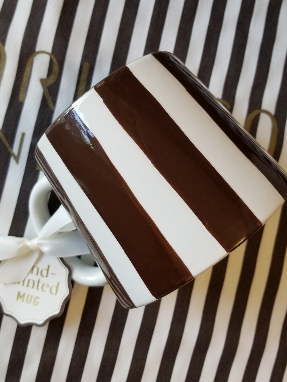 ❗Brown White Striped Hand Painted XL Mug❗